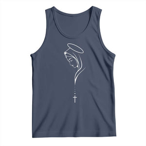 Virgin Mary Tank Top Minimalist Marian Catholic Holy Mother Cross TS10 Navy Print Your Wear