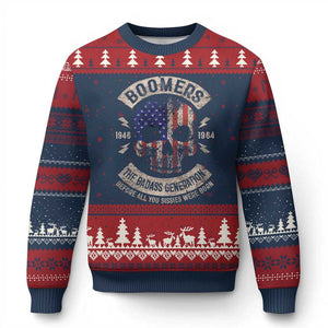Boomers Generation Ugly Christmas Sweater Before All You Sissie Were Born Skull USA Flag TS10 Navy Red Print Your Wear