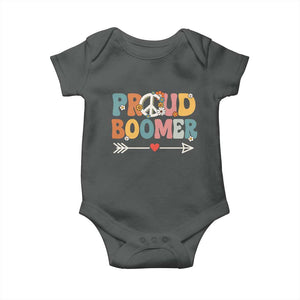 Proud Boomer Baby Onesie Boomers Generation Peace Sign Hippie 50s 60s TS10 Dark Heather Print Your Wear