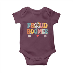 Proud Boomer Baby Onesie Boomers Generation Peace Sign Hippie 50s 60s TS10 Maroon Print Your Wear