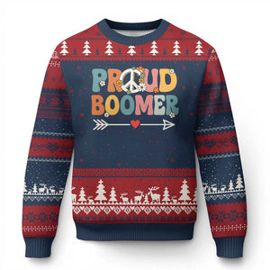 Proud Boomer Ugly Christmas Sweater Boomers Generation Peace Sign Hippie 50s 60s TS10 Navy Red Print Your Wear