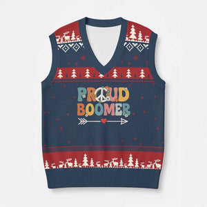 Proud Boomer V-Neck Knit Sweater Vest Boomers Generation Peace Sign Hippie 50s 60s TS10 Navy Red Print Your Wear