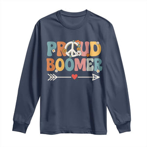 Proud Boomer Long Sleeve Shirt Boomers Generation Peace Sign Hippie 50s 60s TS10 Navy Print Your Wear