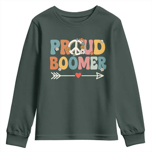 Proud Boomer Youth Sweatshirt Boomers Generation Peace Sign Hippie 50s 60s TS10 Dark Forest Green Print Your Wear