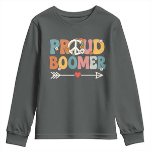 Proud Boomer Youth Sweatshirt Boomers Generation Peace Sign Hippie 50s 60s TS10 Dark Heather Print Your Wear