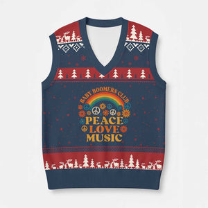 Baby Boomers Generation V-Neck Knit Sweater Vest Peace Love Music 60s Hippe TS10 Navy Red Print Your Wear