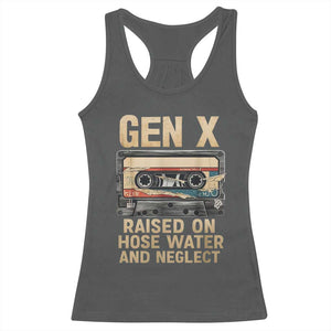 Gen X Racerback Tank Top Vintage Cassette Tape Raised On Hose Water And Neglect Nostalgia TS10 Dark Heather Print Your Wear