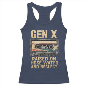 Gen X Racerback Tank Top Vintage Cassette Tape Raised On Hose Water And Neglect Nostalgia TS10 Navy Print Your Wear