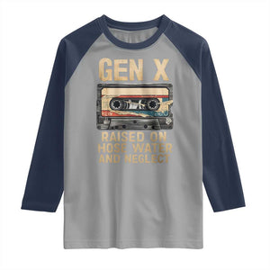 Gen X Raglan Shirt Vintage Cassette Tape Raised On Hose Water And Neglect Nostalgia TS10 Sport Gray Navy Print Your Wear