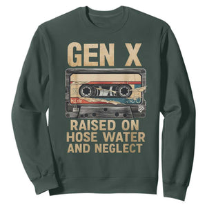 Gen X Sweatshirt Vintage Cassette Tape Raised On Hose Water And Neglect Nostalgia TS10 Dark Forest Green Print Your Wear