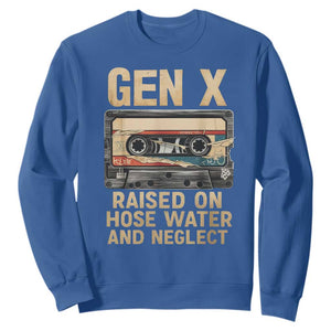 Gen X Sweatshirt Vintage Cassette Tape Raised On Hose Water And Neglect Nostalgia TS10 Royal Blue Print Your Wear