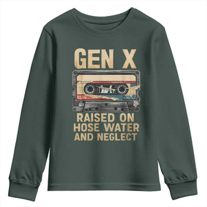 Gen X Youth Sweatshirt Vintage Cassette Tape Raised On Hose Water And Neglect Nostalgia TS10 Dark Forest Green Print Your Wear