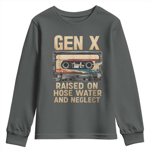 Gen X Youth Sweatshirt Vintage Cassette Tape Raised On Hose Water And Neglect Nostalgia TS10 Dark Heather Print Your Wear