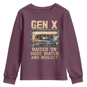 Gen X Youth Sweatshirt Vintage Cassette Tape Raised On Hose Water And Neglect Nostalgia TS10 Maroon Print Your Wear