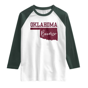 Oklahoma Boomer Raglan Shirt TS10 White Dark Forest Green Print Your Wear