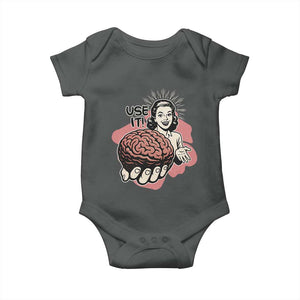 Sarcastic Vintage Baby Onesie Funny Retro 50s Use Your Brain Aesthetic TS10 Dark Heather Print Your Wear