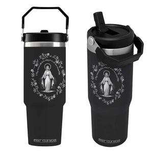 Marian Catholic Flip Straw Tumbler Virgin Mary Floral Women Religious Catholic Gift TS10 One Size: 30 oz Black Print Your Wear