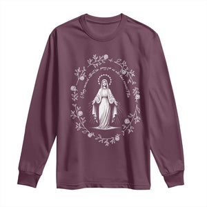 Marian Catholic Long Sleeve Shirt Virgin Mary Floral Women Religious Catholic Gift TS10 Maroon Print Your Wear