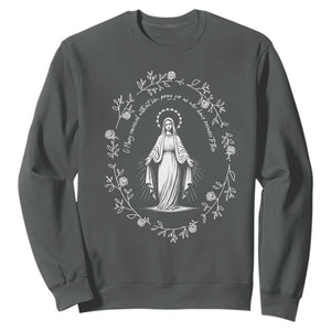 Marian Catholic Sweatshirt Virgin Mary Floral Women Religious Catholic Gift TS10 Dark Heather Print Your Wear