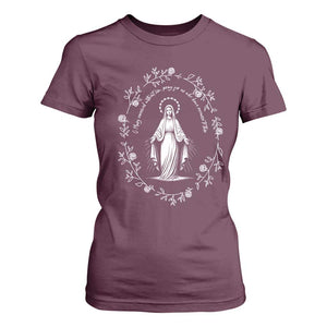 Marian Catholic T Shirt For Women Virgin Mary Floral Women Religious Catholic Gift TS10 Maroon Print Your Wear