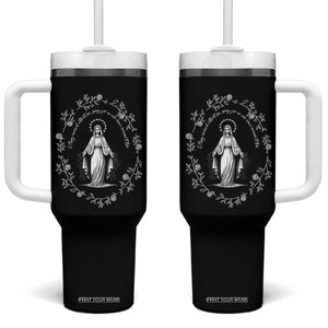 Marian Catholic Tumbler With Handle Virgin Mary Floral Women Religious Catholic Gift TS10 One Size: 40 oz Black Print Your Wear