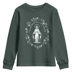 Marian Catholic Youth Sweatshirt Virgin Mary Floral Women Religious Catholic Gift TS10 Dark Forest Green Print Your Wear