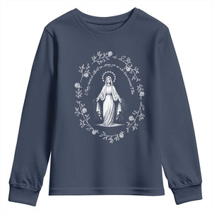 Marian Catholic Youth Sweatshirt Virgin Mary Floral Women Religious Catholic Gift TS10 Navy Print Your Wear