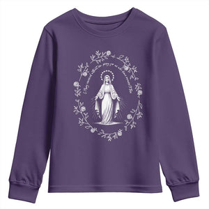 Marian Catholic Youth Sweatshirt Virgin Mary Floral Women Religious Catholic Gift TS10 Purple Print Your Wear
