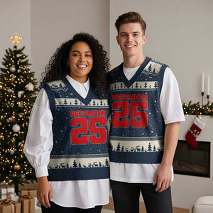 Retro December 25 Xmas V-Neck Knit Sweater Vest Vintage Holiday TS10 Navy Beige Print Your Wear