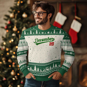 Retro Xmas December 25 Ugly Christmas Sweater Retro Vintage Script Holiday Trip TS10 Beige Green Print Your Wear