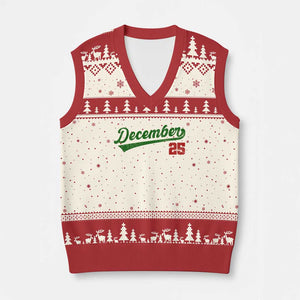 Retro Xmas December 25 V-Neck Knit Sweater Vest Retro Vintage Script Holiday Trip TS10 Beige Red Print Your Wear