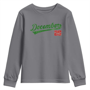 Retro Christmas December 25 Youth Sweatshirt Retro Vintage Script Holiday Trip TS10 Charcoal Print Your Wear