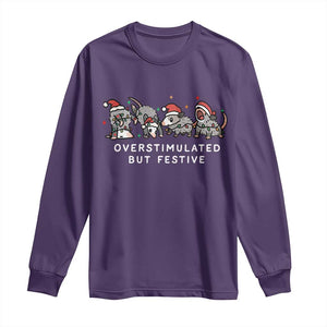 Overstimulated But Festive Possum Christmas Long Sleeve Shirt Funny Opossum Xmas Meme TS10 Purple Print Your Wear