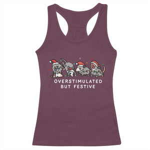 Overstimulated But Festive Possum Christmas Racerback Tank Top Funny Opossum Xmas Meme TS10 Maroon Print Your Wear