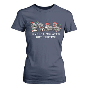 Overstimulated But Festive Possum Christmas T Shirt For Women Funny Opossum Xmas Meme TS10 Navy Print Your Wear