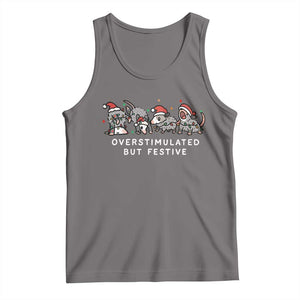 Overstimulated But Festive Possum Christmas Tank Top Funny Opossum Xmas Meme TS10 Deep Heather Print Your Wear