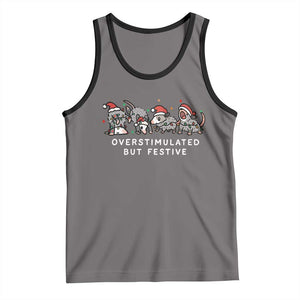 Overstimulated But Festive Possum Christmas Tank Top Funny Opossum Xmas Meme TS10 Deep Heather Black Print Your Wear