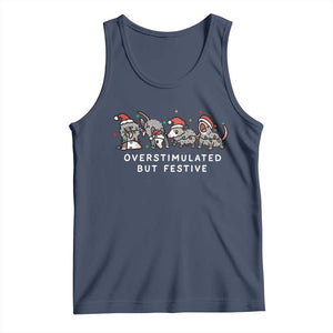 Overstimulated But Festive Possum Christmas Tank Top Funny Opossum Xmas Meme TS10 Navy Print Your Wear