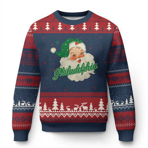 Christmas Philly Lover Ugly Christmas Sweater Vintage Santa EF Football Fan TS10 Navy Red Print Your Wear