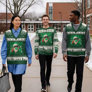 Philadelphia Football Xmas V-Neck Knit Sweater Vest Santa Retro Philly Fan TS10 Forest Green Beige Print Your Wear