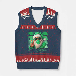 Philadelphia Football Xmas V-Neck Knit Sweater Vest Santa Retro Philly Fan TS10 Navy Red Print Your Wear