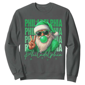 Philadelphia Football Christmas Sweatshirt Santa Retro Philly Fan TS10 Dark Heather Print Your Wear