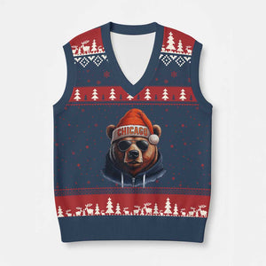 Vintage Chicago Football Xmas V-Neck Knit Sweater Vest Trendy Fan Gifts Game Day Apparel Bears Fan Gear TS10 Navy Red Print Your Wear