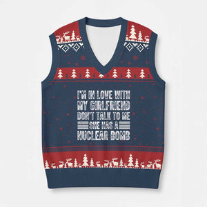 I'm In Love With My Girlfriend V-Neck Knit Sweater Vest Don't Talk to Me TS10 Navy Red Print Your Wear