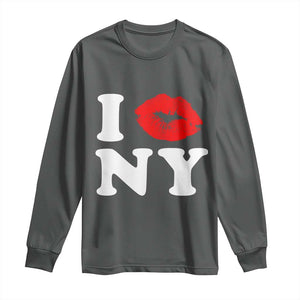 I Love NY Long Sleeve Shirt Sexy Lips Red Lipstick Kiss New York Lover Travel Gift TS10 Dark Heather Print Your Wear