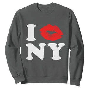 I Love NY Sweatshirt Sexy Lips Red Lipstick Kiss New York Lover Travel Gift TS10 Dark Heather Print Your Wear