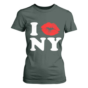 I Love NY T Shirt For Women Sexy Lips Red Lipstick Kiss New York Lover Travel Gift TS10 Dark Forest Green Print Your Wear