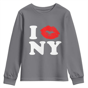 I Love NY Youth Sweatshirt Sexy Lips Red Lipstick Kiss New York Lover Travel Gift TS10 Charcoal Print Your Wear
