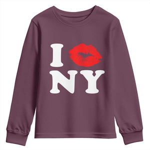 I Love NY Youth Sweatshirt Sexy Lips Red Lipstick Kiss New York Lover Travel Gift TS10 Maroon Print Your Wear