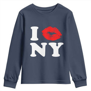 I Love NY Youth Sweatshirt Sexy Lips Red Lipstick Kiss New York Lover Travel Gift TS10 Navy Print Your Wear